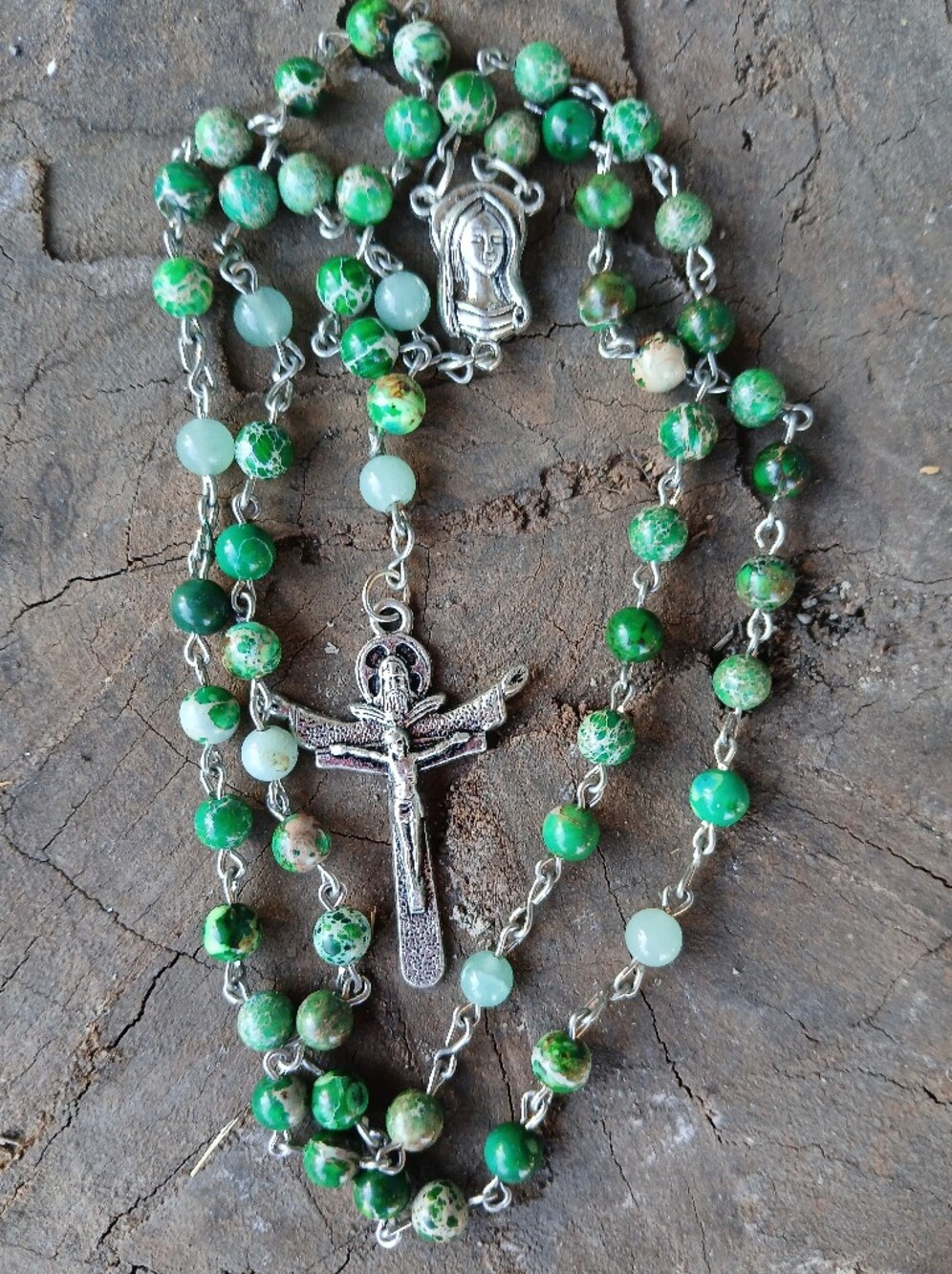 Stunning Green Imperial Jasper Stone Bead Catholic Rosary Handcrafted